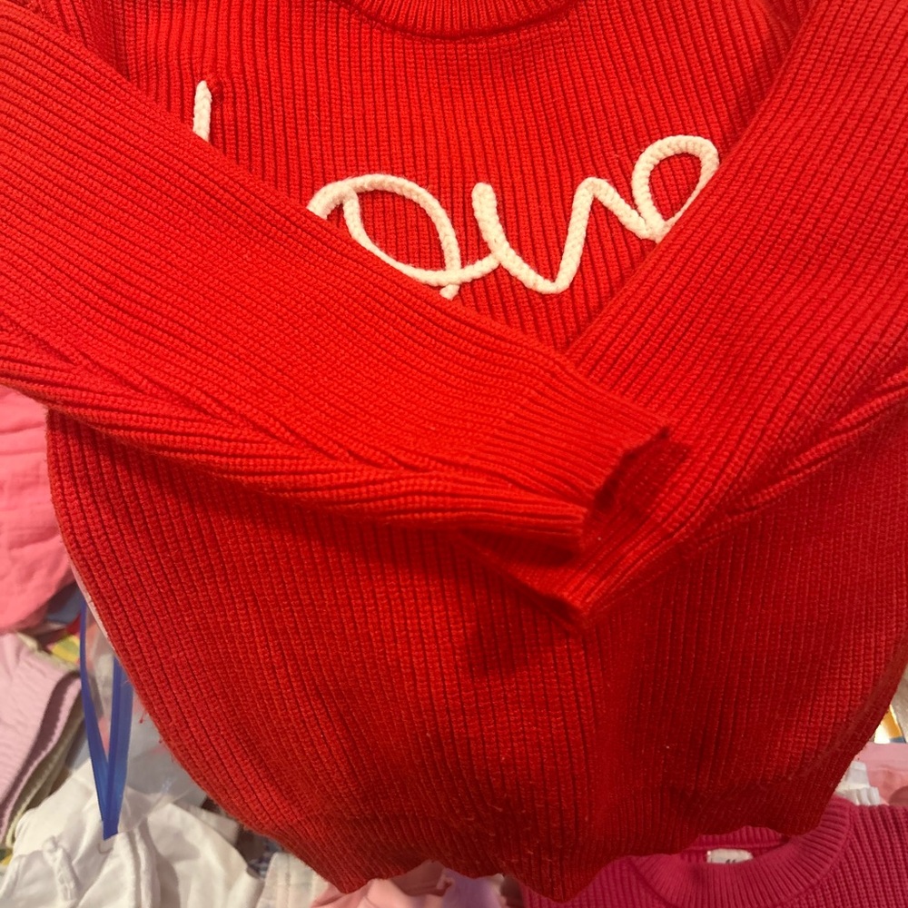 Vibrant Red Women's Sweater with Love Detail